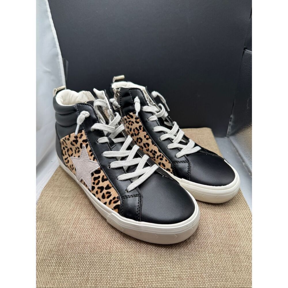 NWB Vintage Havana Lester Leopard Gold Star High Top Women's Black, Sneakers Sz